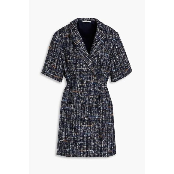 Sandro Double-breasted Bouclé-tweed Mini Dress in Black sz 38 M - Picture 4 of 16